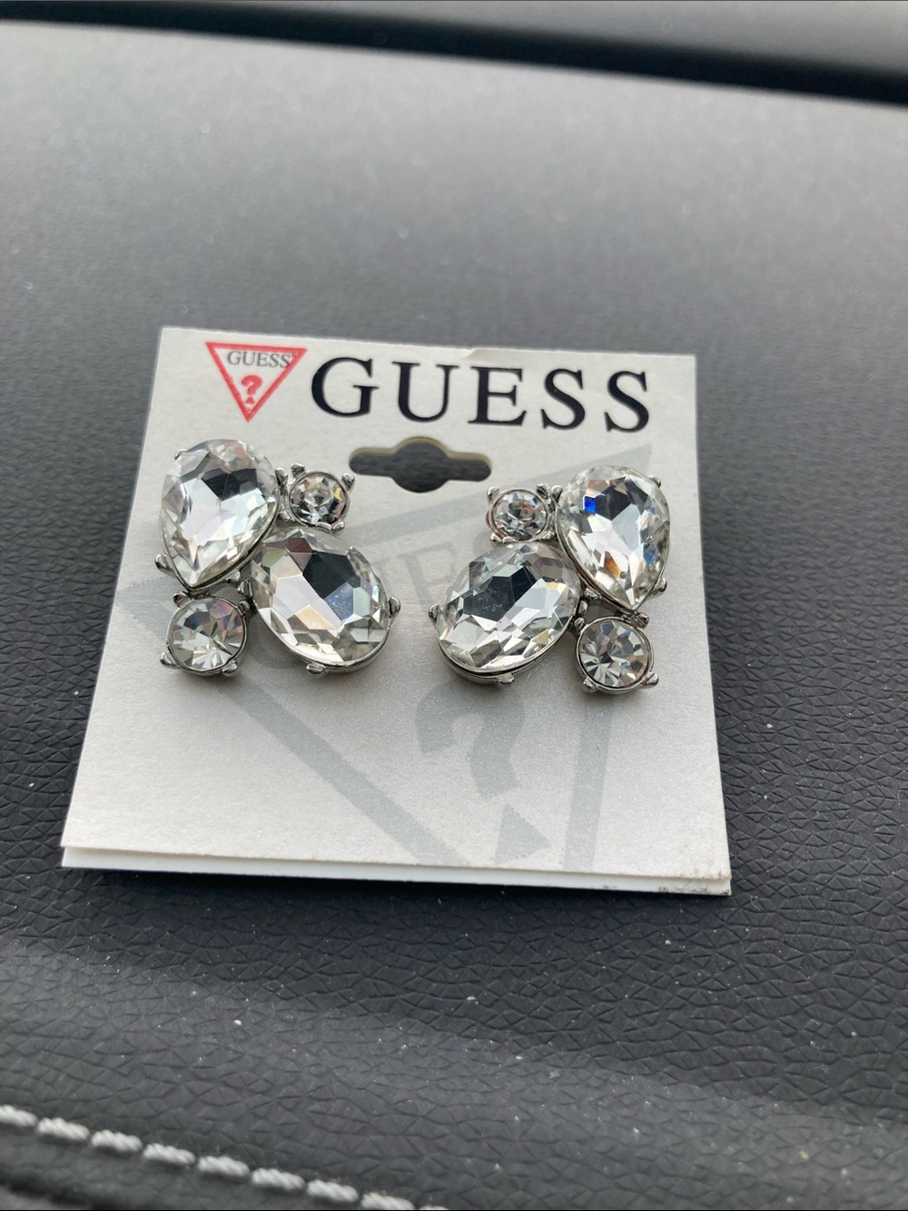 GUESS Silver-Tone Clear Crystal Cluster Stud Earrings